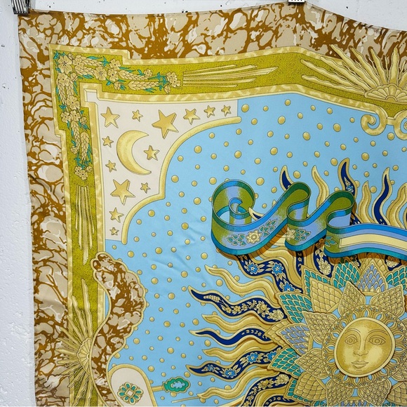 J. McLaughlin Multi Color Roman Numeral Sun 100% Silk Scarf 35.5 x 35” - Picture 3 of 10